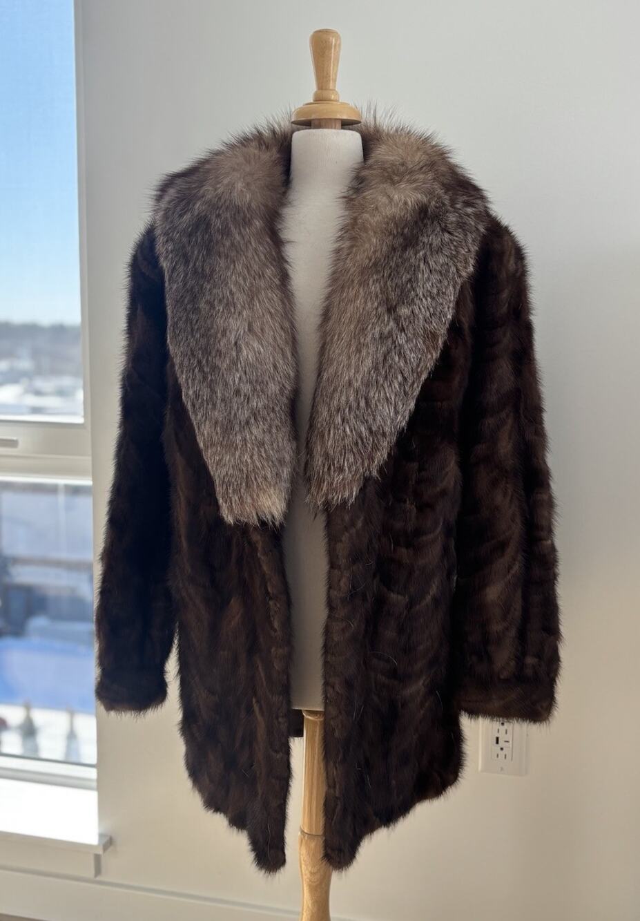 Women’s Real Fur Mid Length Coat From Greece Needing Repair With Shedding Sz M